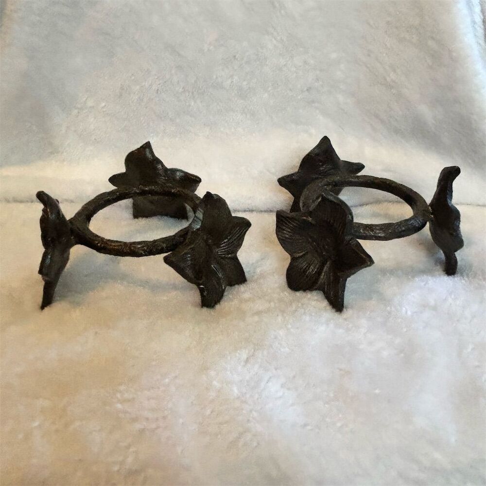 IH Casa Decor Vintage Ivy Leaf Cast Iron Candle Holder Set of 2